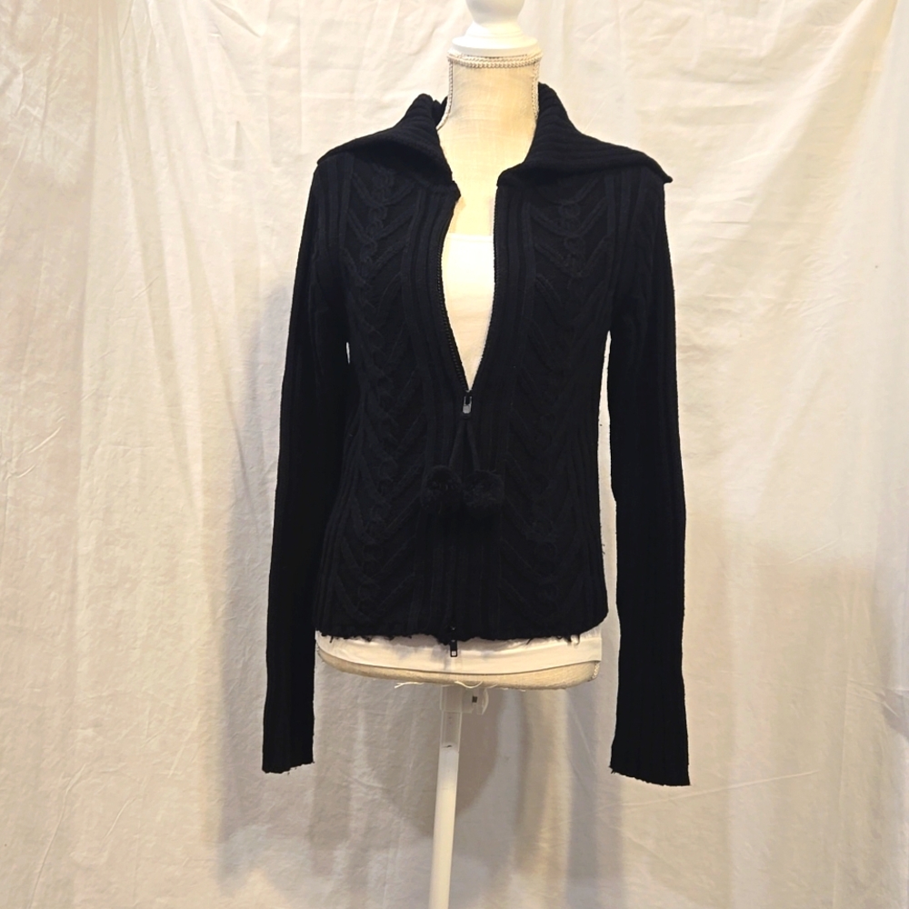 One Step Up - Black Double Zip-up Sweater - (L)